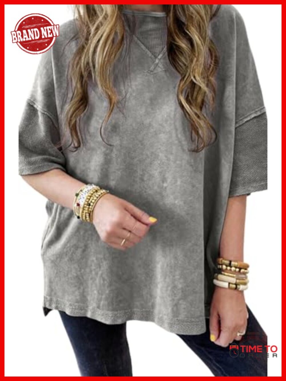 Women's Mineral Wash Oversized Drop Shoulder T-Shirt, Short Sleeve Crew Neck Top